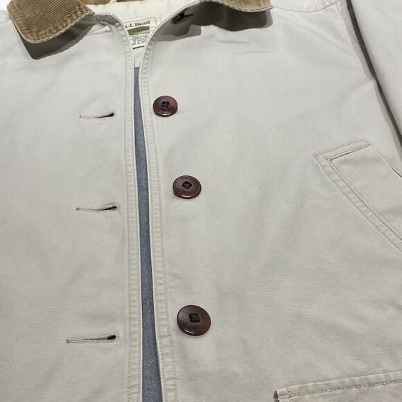 LL Bean Vintage Barn Coat Chore Flannel Lined Jacket Corduroy Trim Womens Medium - Picture 6 of 11